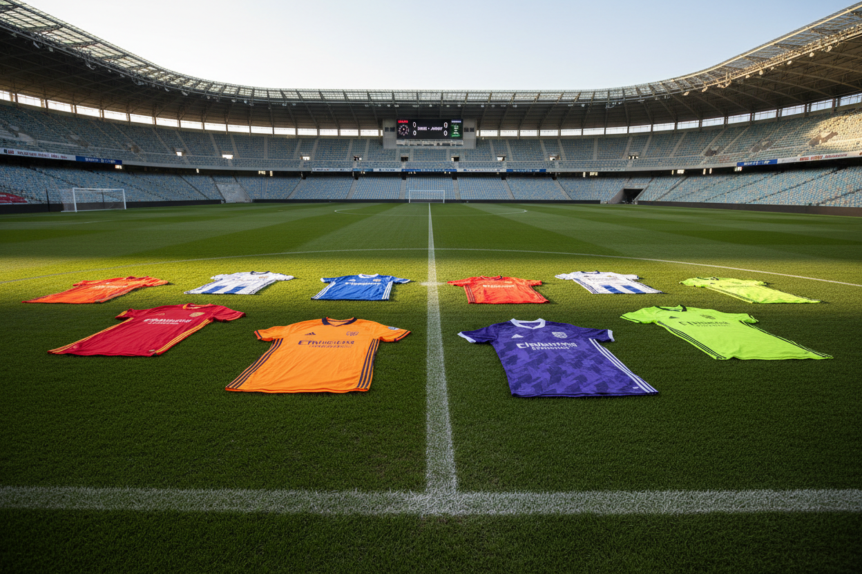 Soccer jerseys on a pitch